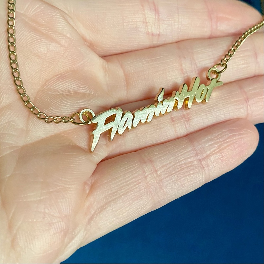 ✨ 2/$15 JEWELRY✨ Women's Hot Topic Gold Flamin’ Hot Necklace